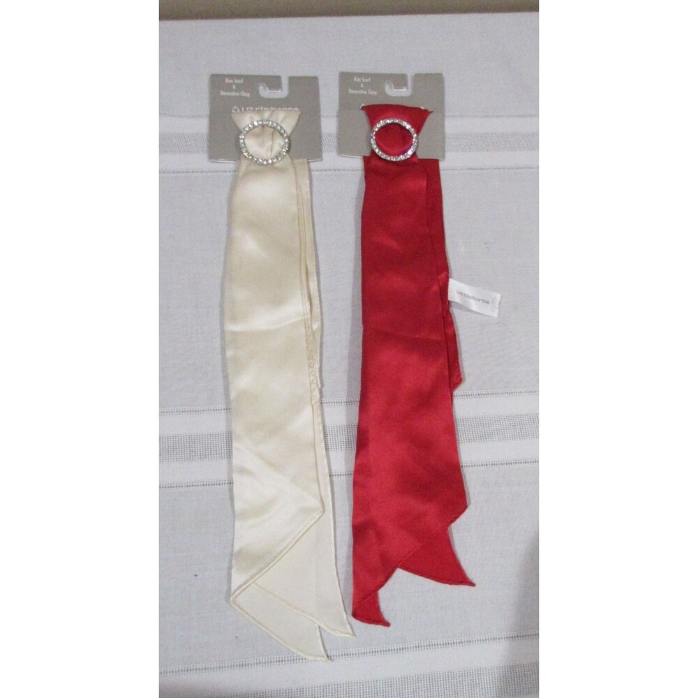 NEW Lot of 2 Liz Claiborne Dias Scarf and Decorative Clasp Red & Ivory SILK